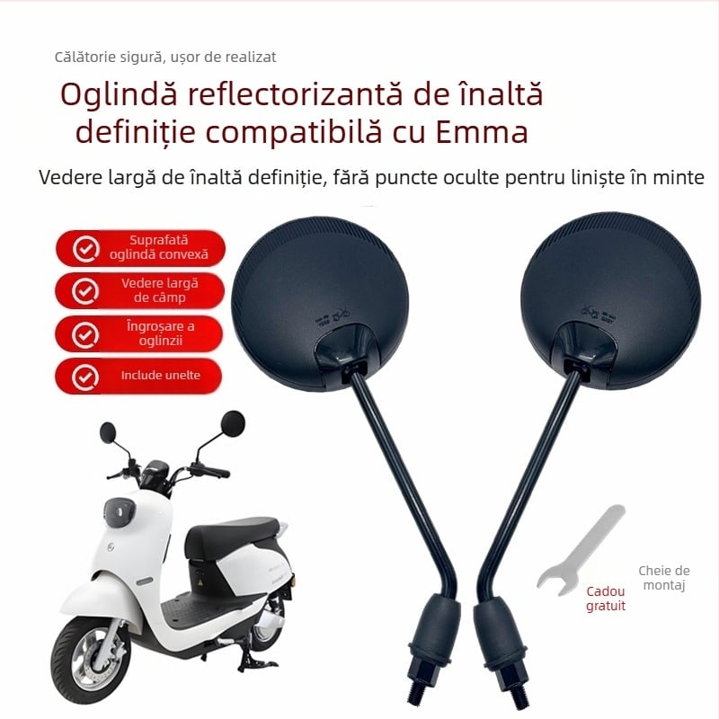 Oglindă retrovizoare pentru bicicletă electrică, Standard național, Oglindă reflexivă pentru mers înapoi, 8 mm filet dreapta, Accesorii universale