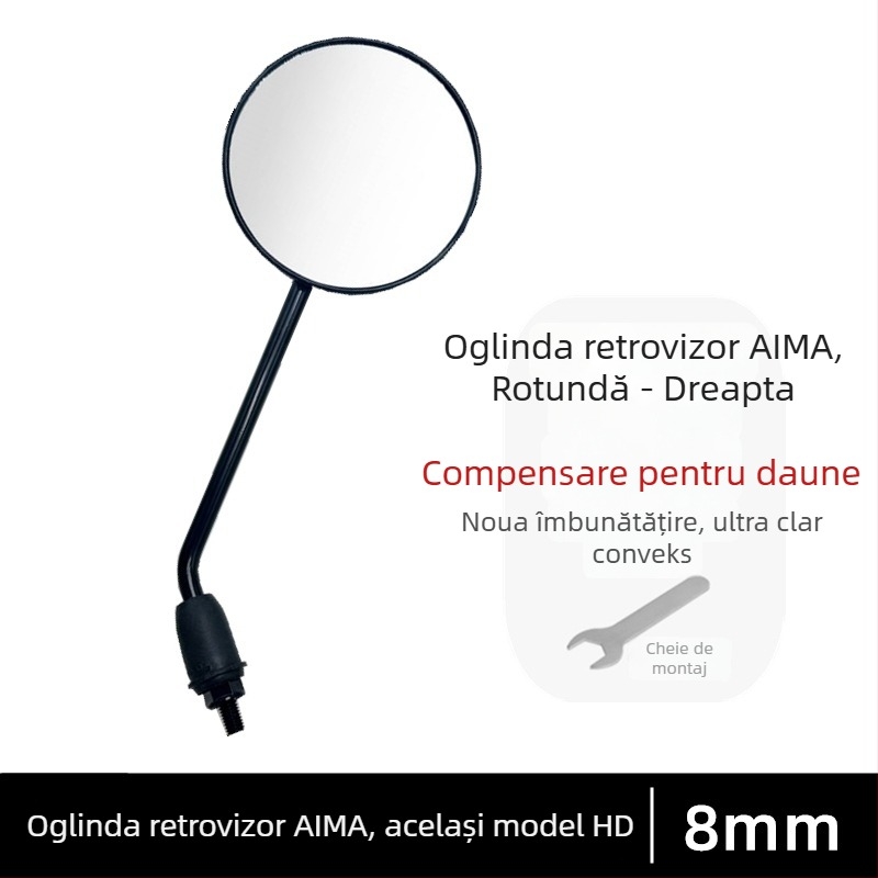 Oglindă retrovizoare pentru bicicletă electrică, Standard național, Oglindă reflexivă pentru mers înapoi, 8 mm filet dreapta, Accesorii universale
