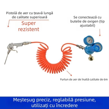 Pistol de umflare cu gură lungă pentru pungile de pește, instrument de oxigenare cu țeavă de oxigen, manometru, kit de oxigenare cu o poziție și cu două poziții, pentru ambalare logistică