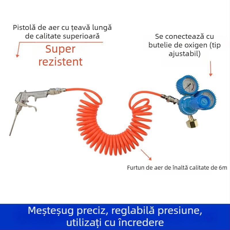 Pistol de umflare cu gură lungă pentru pungile de pește, instrument de oxigenare cu țeavă de oxigen, manometru, kit de oxigenare cu o poziție și cu două poziții, pentru ambalare logistică