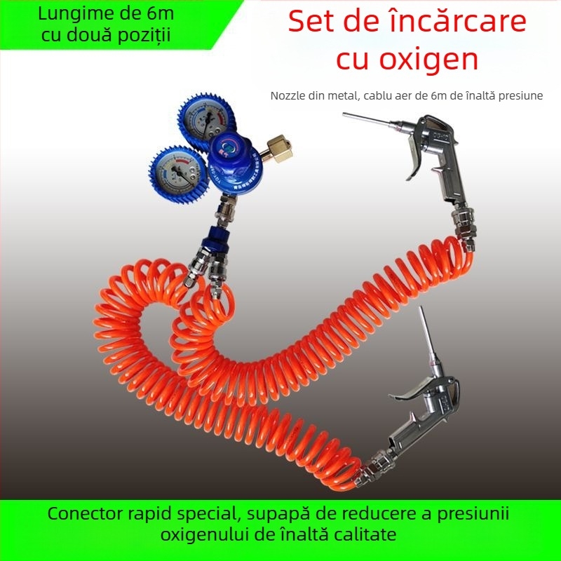 Pistol de umflare cu gură lungă pentru pungile de pește, instrument de oxigenare cu țeavă de oxigen, manometru, kit de oxigenare cu o poziție și cu două poziții, pentru ambalare logistică