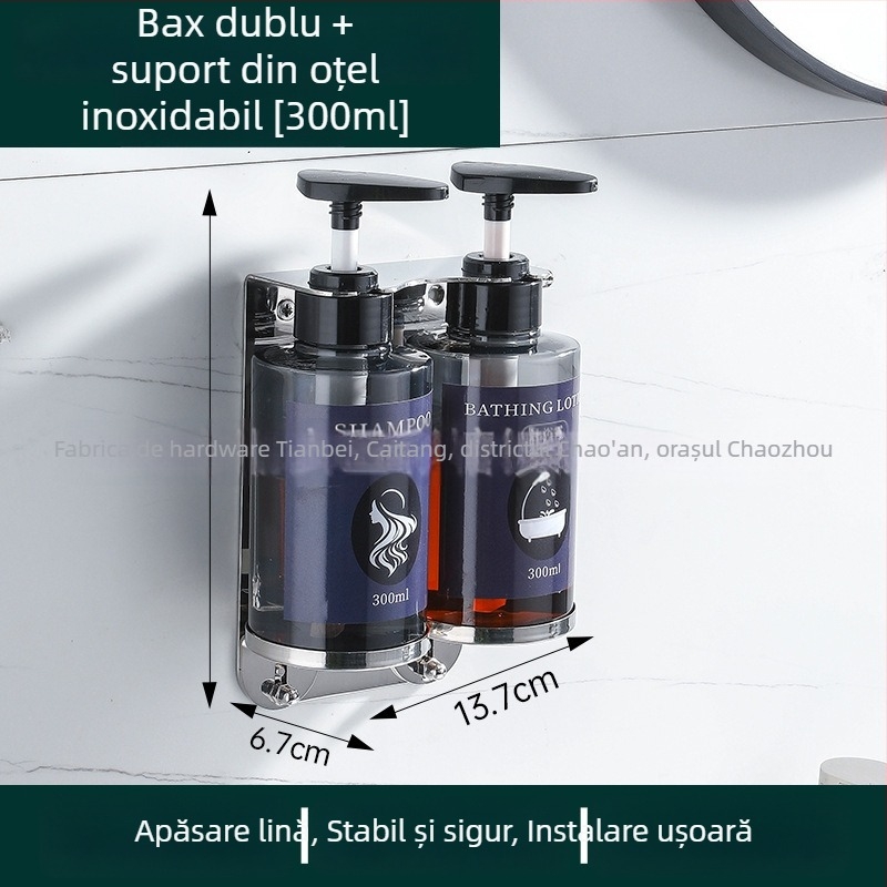 Raft de duș montat pe perete cu dozator de săpun lichid și suport pentru dezinfectant, din oțel inoxidabil 304, finisaj oglindit, pentru apartamente hoteliere