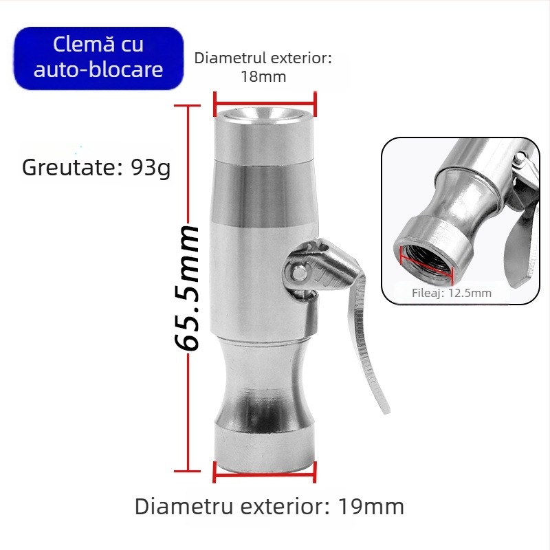 Furtun extindere pentru umflat pneuri, cu conector cu încuire automată, din cauciuc