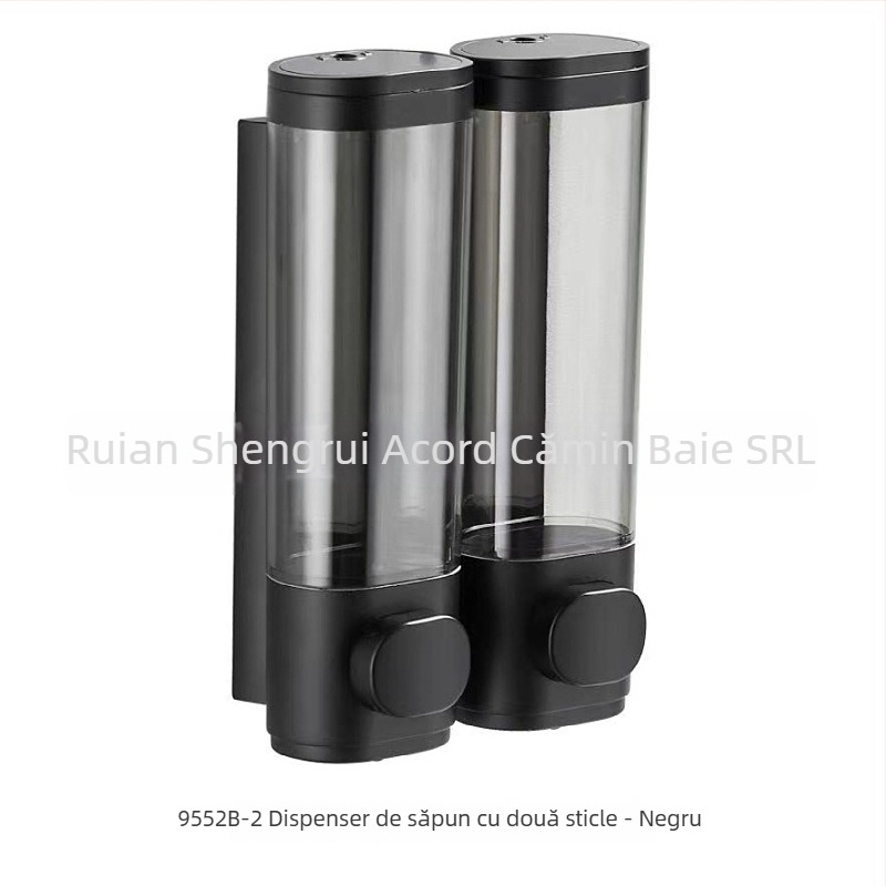 Dispenser montat pe perete pentru săpun, dezinfectant pentru mâini, șampon și gel de duș (material: plastic; pentru băi de hotel; montat pe perete; funcție: apăsare manuală)
