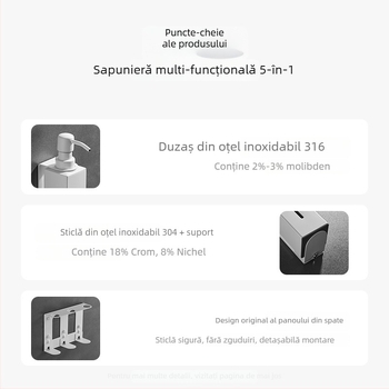 Caprena Dozator de săpun din oțel inoxidabil 304, montat pe perete – set de 3, acționare manuală, pentru hoteluri