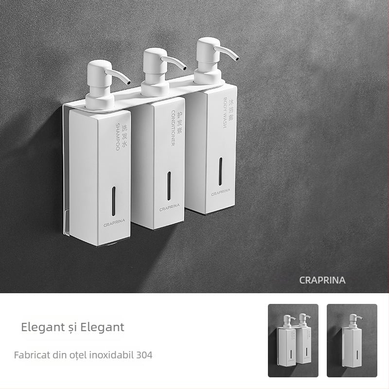 Caprena Dozator de săpun din oțel inoxidabil 304, montat pe perete – set de 3, acționare manuală, pentru hoteluri
