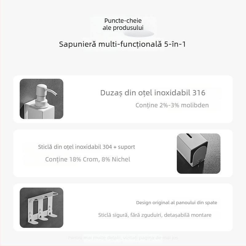 Caprena Dozator de săpun din oțel inoxidabil 304, montat pe perete – set de 3, acționare manuală, pentru hoteluri