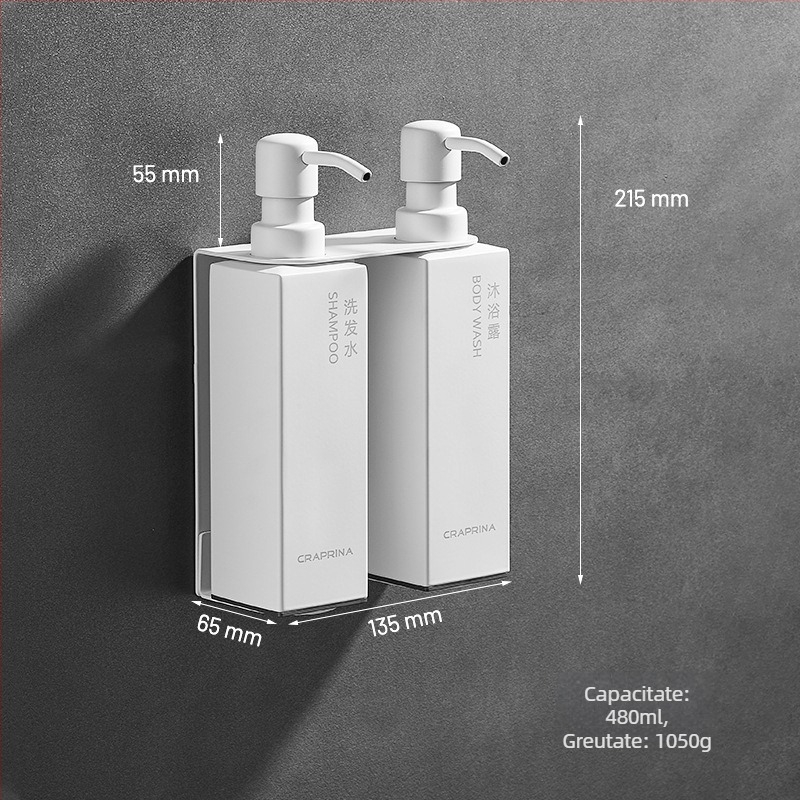 Caprena Dozator de săpun din oțel inoxidabil 304, montat pe perete – set de 3, acționare manuală, pentru hoteluri