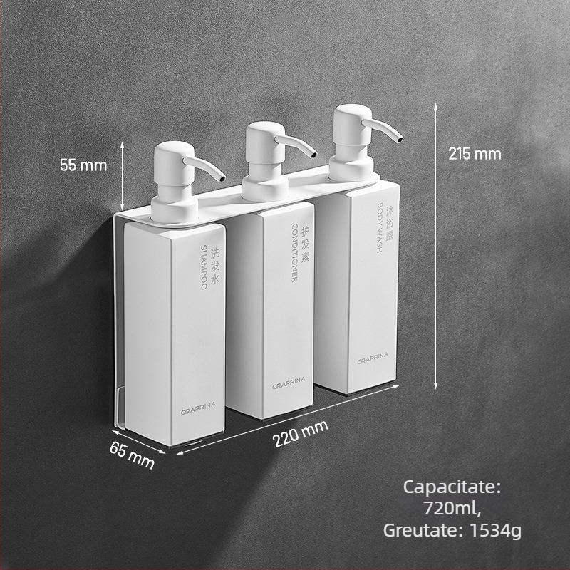 Caprena Dozator de săpun din oțel inoxidabil 304, montat pe perete – set de 3, acționare manuală, pentru hoteluri