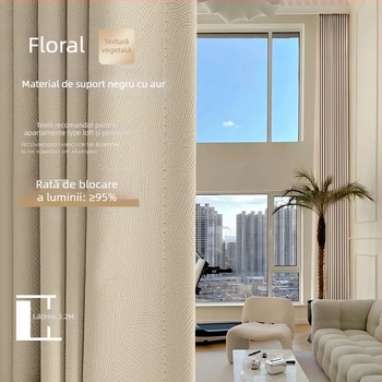 Perdea floral Jacquard, dublă strat, cu voal translucid pentru fereastra în unghi – blocare completă a luminii, țesătură de poliester, stil lux lejer