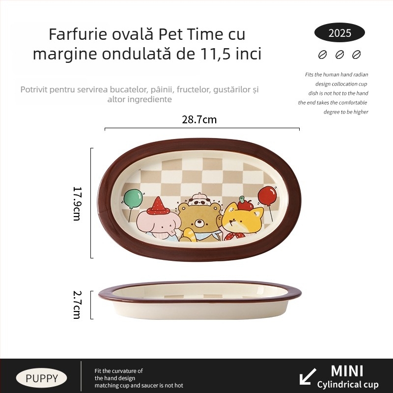 Set ceramic de boluri, farfurii și platouri cu model în dungi și formă neregulată, compatibil cu microunde, imprimare logo disponibil