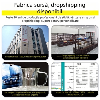 Castron din sticlă borosilicat dublu-strat – rezistent la căldură, transparent, pentru fructe, iaurt și salată