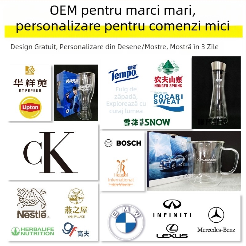 Castron din sticlă borosilicat dublu-strat – rezistent la căldură, transparent, pentru fructe, iaurt și salată