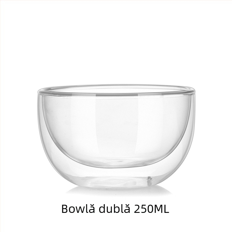 Castron din sticlă borosilicat dublu-strat – rezistent la căldură, transparent, pentru fructe, iaurt și salată
