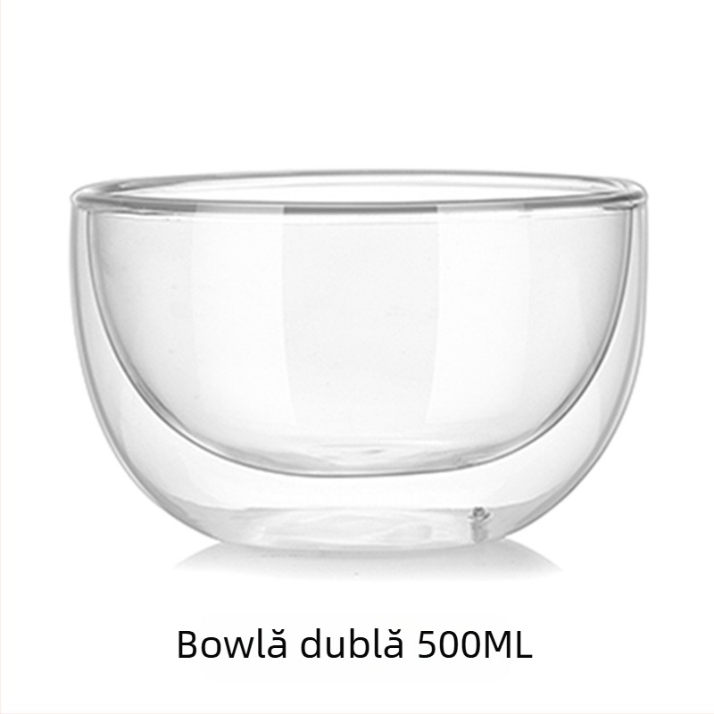Castron din sticlă borosilicat dublu-strat – rezistent la căldură, transparent, pentru fructe, iaurt și salată