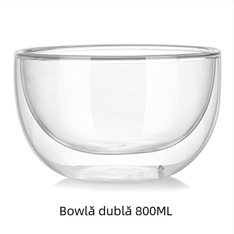 Castron din sticlă borosilicat dublu-strat – rezistent la căldură, transparent, pentru fructe, iaurt și salată