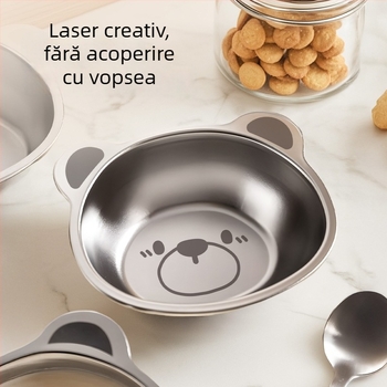 Bol pentru copii din oțel inoxidabil 304, calitate alimentară, formă neregulată, model cu animale, finisaj electroplacat