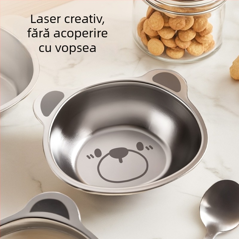Bol pentru copii din oțel inoxidabil 304, calitate alimentară, formă neregulată, model cu animale, finisaj electroplacat