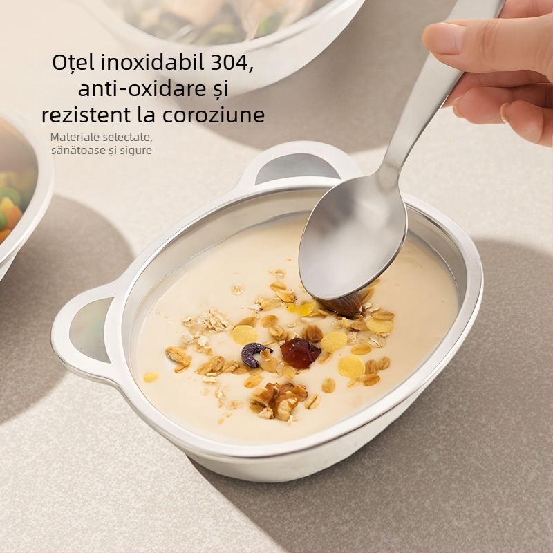 Bol pentru copii din oțel inoxidabil 304, calitate alimentară, formă neregulată, model cu animale, finisaj electroplacat