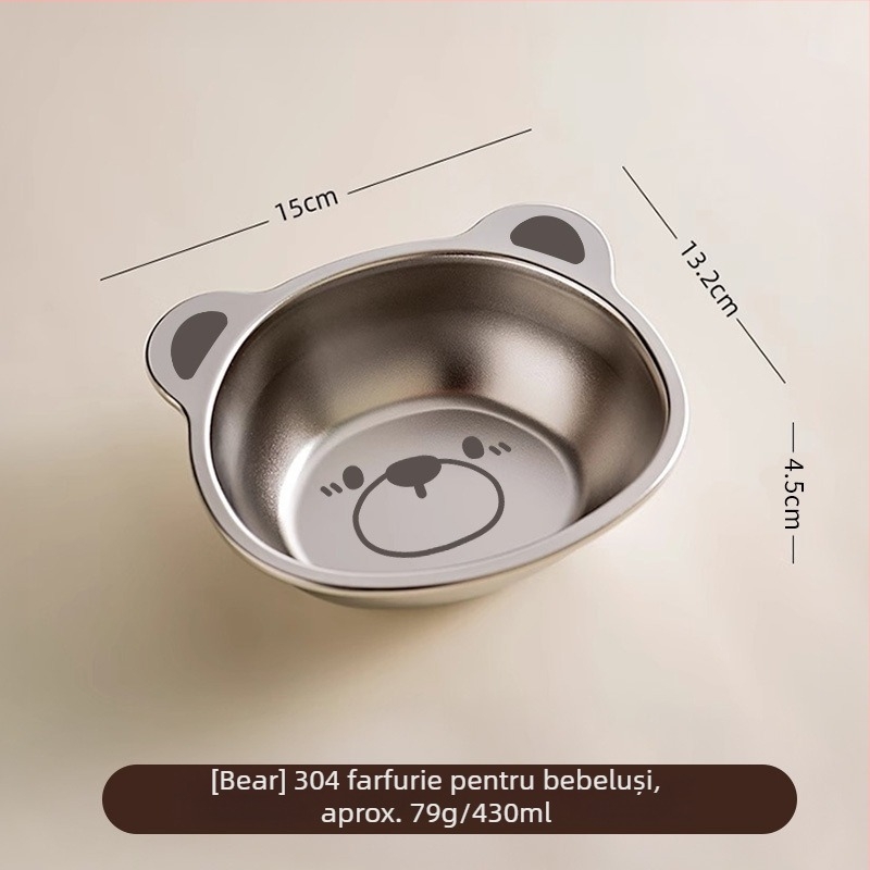 Bol pentru copii din oțel inoxidabil 304, calitate alimentară, formă neregulată, model cu animale, finisaj electroplacat