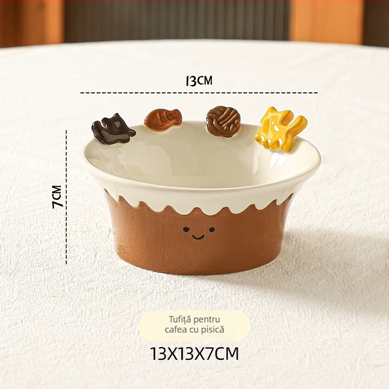 Set de boluri și farfurii ceramice, cu relief sub glazură, stil creativ, potrivit pentru microunde