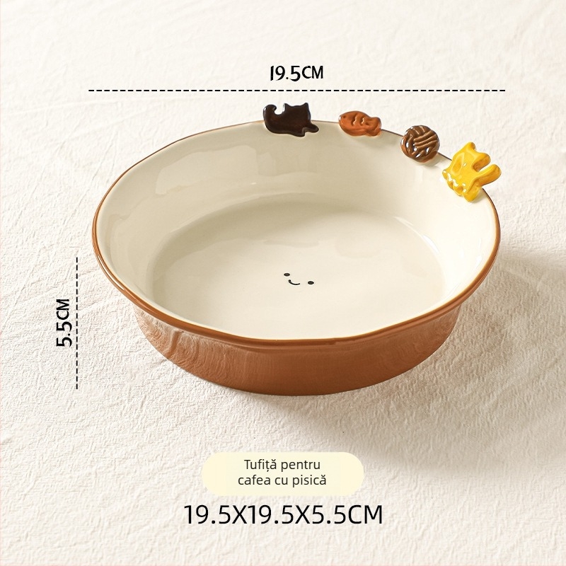 Set de boluri și farfurii ceramice, cu relief sub glazură, stil creativ, potrivit pentru microunde