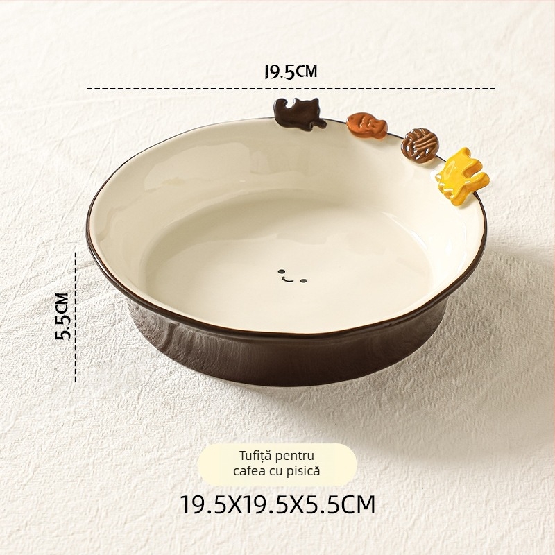 Set de boluri și farfurii ceramice, cu relief sub glazură, stil creativ, potrivit pentru microunde