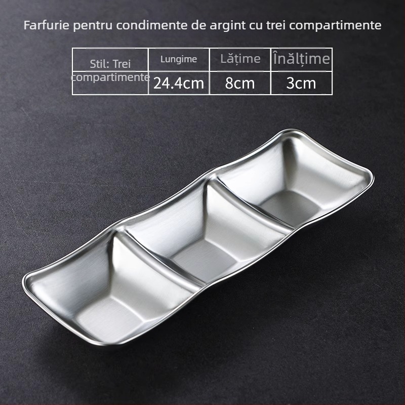 Vas din oțel inoxidabil 304, cu trei compartimente, formă pătrată, finisaj electroplatat, stil modern minimalist