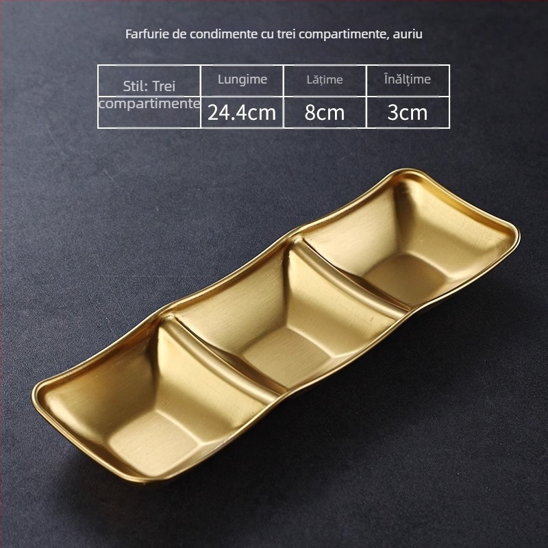 Vas din oțel inoxidabil 304, cu trei compartimente, formă pătrată, finisaj electroplatat, stil modern minimalist