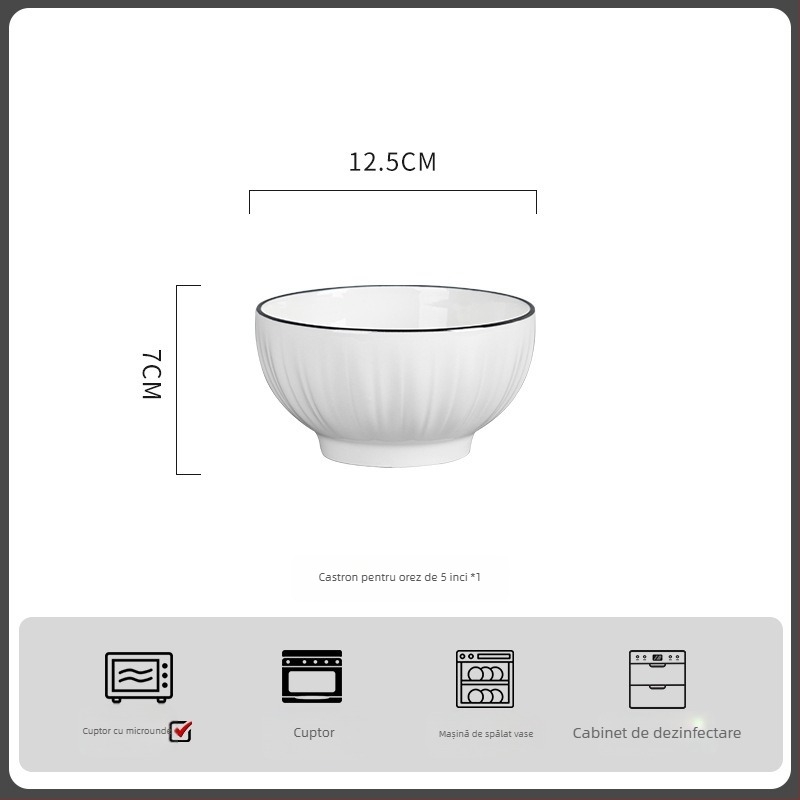 Set de boluri din porțelan - rotund, stil minimalist modern; include boluri, bol pentru orez, farfurie și bețișoare; compatibil cu microunde; finisaj subglazură.