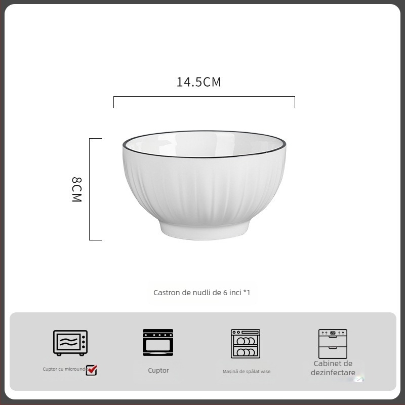 Set de boluri din porțelan - rotund, stil minimalist modern; include boluri, bol pentru orez, farfurie și bețișoare; compatibil cu microunde; finisaj subglazură.