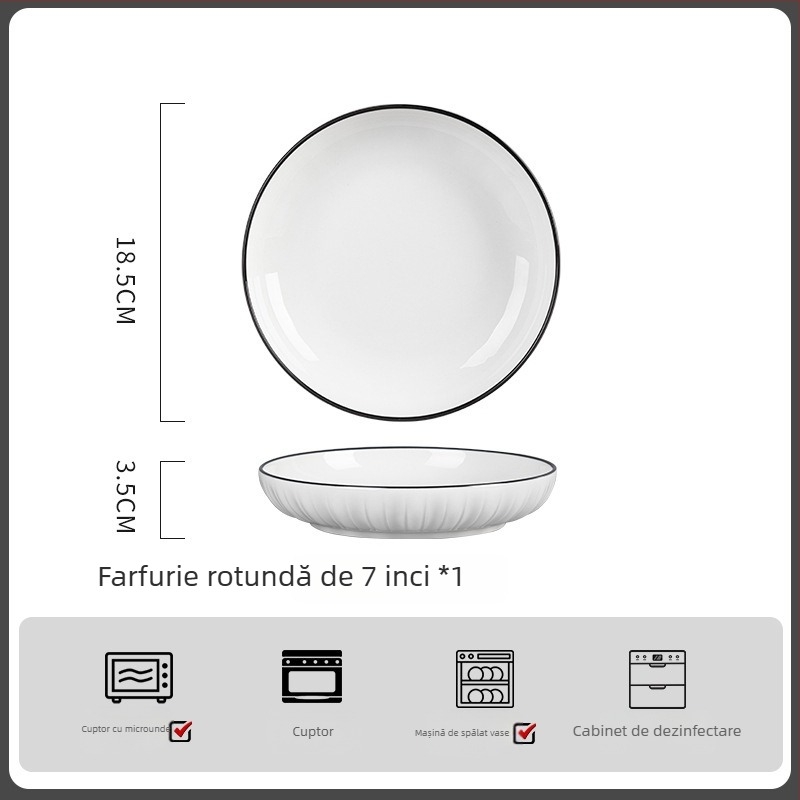 Set de boluri din porțelan - rotund, stil minimalist modern; include boluri, bol pentru orez, farfurie și bețișoare; compatibil cu microunde; finisaj subglazură.
