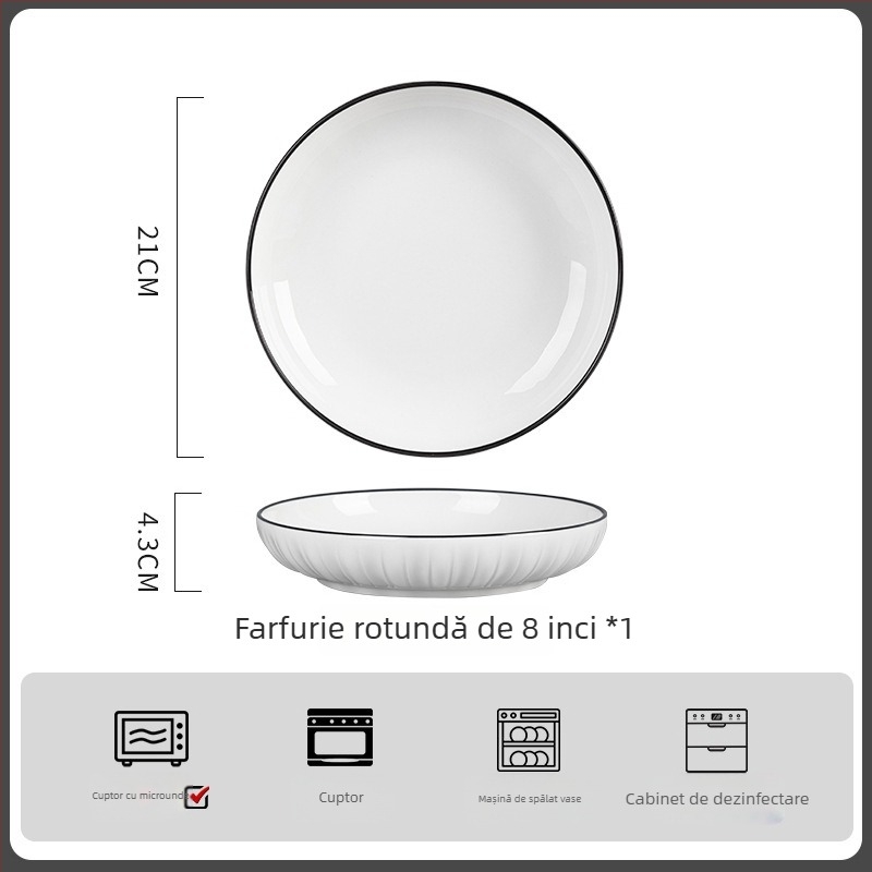 Set de boluri din porțelan - rotund, stil minimalist modern; include boluri, bol pentru orez, farfurie și bețișoare; compatibil cu microunde; finisaj subglazură.