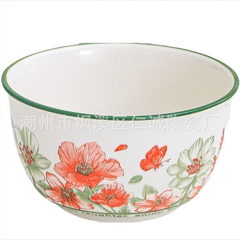 Set de boluri și linguri din ceramică într-o cutie cadou; model floral; formă rotundă; decor sub glazură; compatibil cu microunde