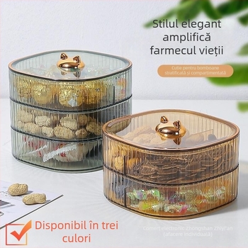 Tavă de bomboane din plastic transparentă, cu design urechi de pisică, pentru depozitare gustări acasă