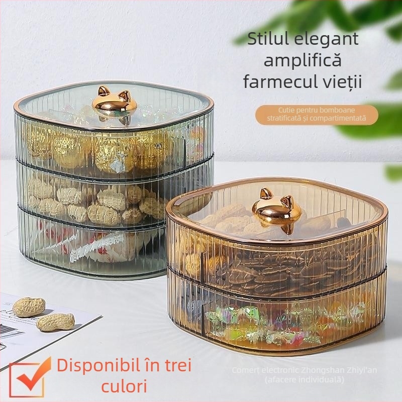 Tavă de bomboane din plastic transparentă, cu design urechi de pisică, pentru depozitare gustări acasă