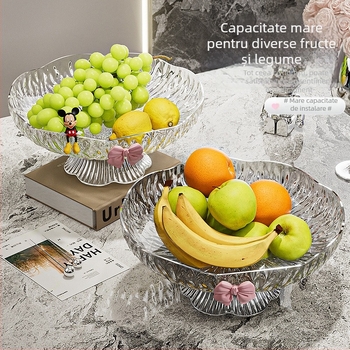 Farfurie de fructe din plastic – pentru living cu bază înaltă și funda, Sleman, lansare 2024, stil lux lejer, proaspăt și drăguț (Plastic • Sleman • 2024 • Stil lux lejer, proaspăt și drăguț)