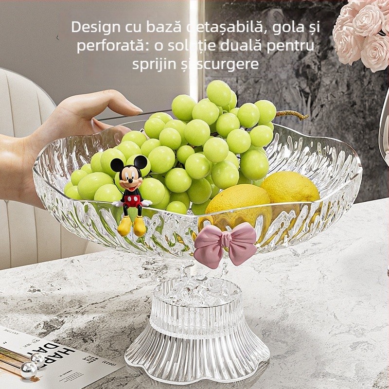 Farfurie de fructe din plastic – pentru living cu bază înaltă și funda, Sleman, lansare 2024, stil lux lejer, proaspăt și drăguț (Plastic • Sleman • 2024 • Stil lux lejer, proaspăt și drăguț)