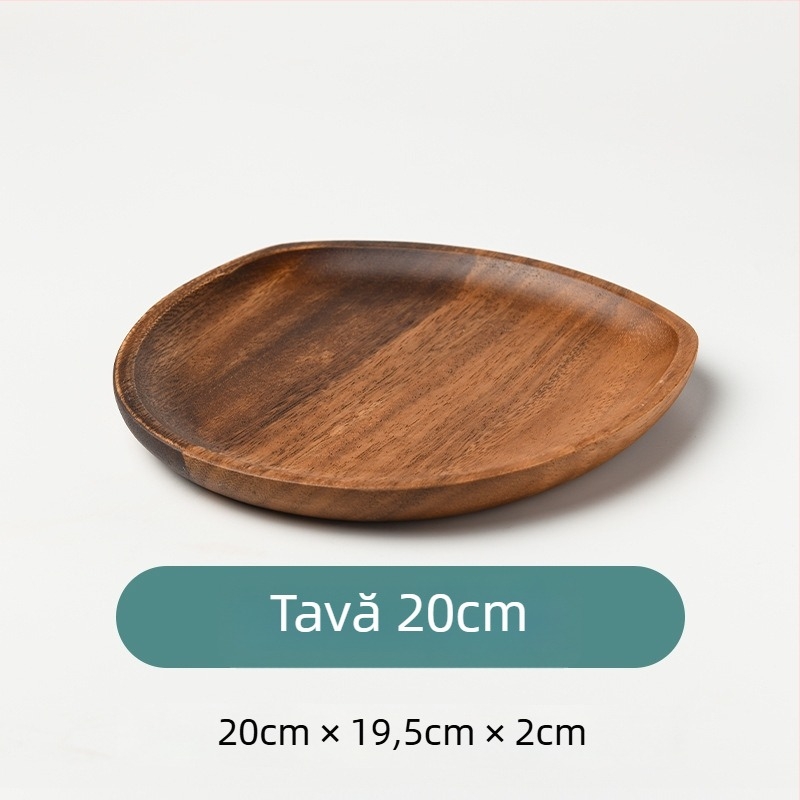 Tava din lemn de acacia – formă neregulată, finisaj mat, stil retro, personalizabil, logo imprimat
