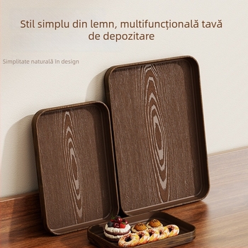 Tavă din plastic cu aspect lemnos, dreptunghiulară, stil japonez, tavă de servire dintr-o singură piesă