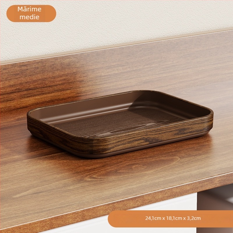 Tavă din plastic cu aspect lemnos, dreptunghiulară, stil japonez, tavă de servire dintr-o singură piesă