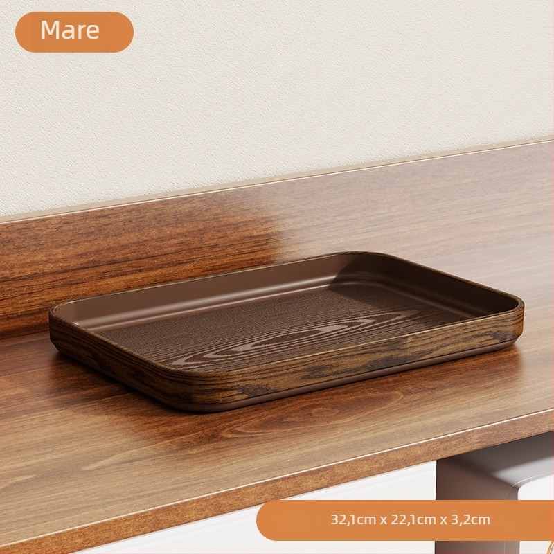 Tavă din plastic cu aspect lemnos, dreptunghiulară, stil japonez, tavă de servire dintr-o singură piesă