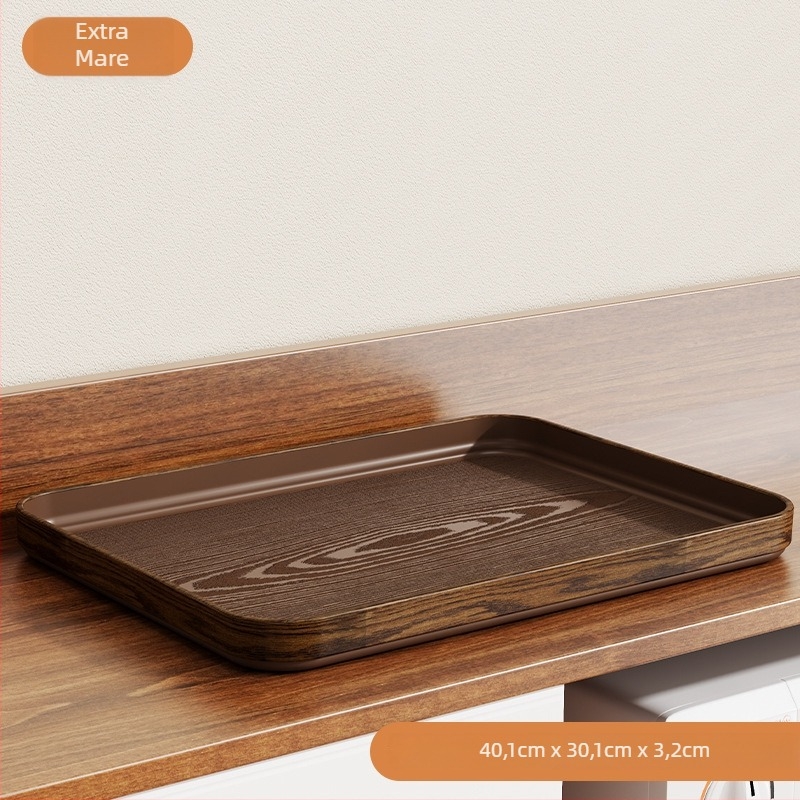 Tavă din plastic cu aspect lemnos, dreptunghiulară, stil japonez, tavă de servire dintr-o singură piesă
