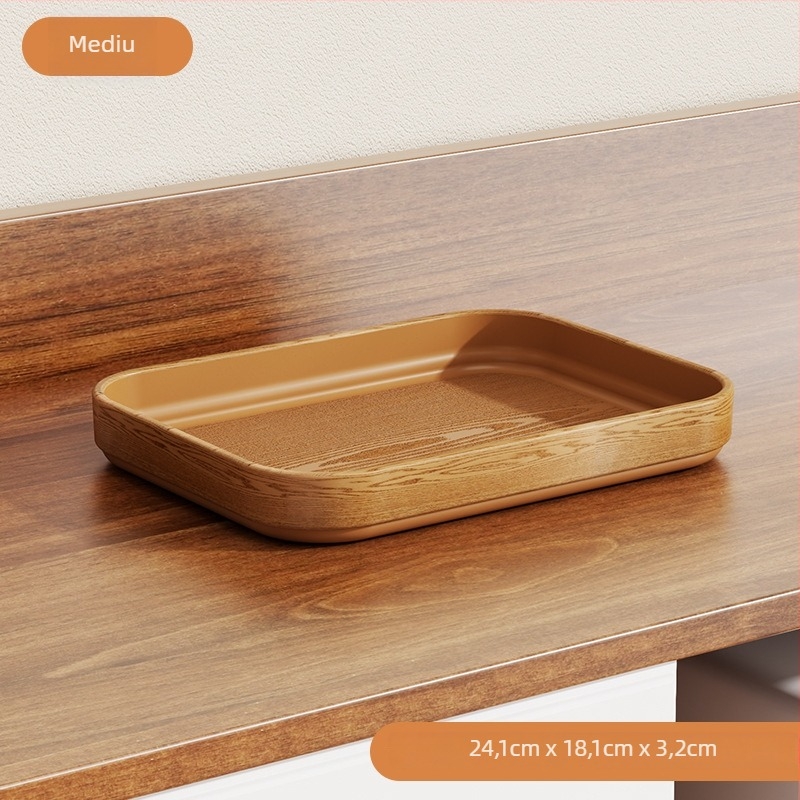 Tavă din plastic cu aspect lemnos, dreptunghiulară, stil japonez, tavă de servire dintr-o singură piesă