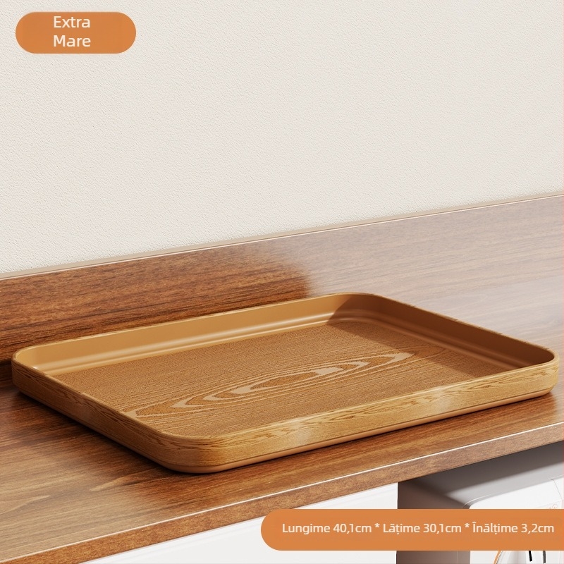 Tavă din plastic cu aspect lemnos, dreptunghiulară, stil japonez, tavă de servire dintr-o singură piesă