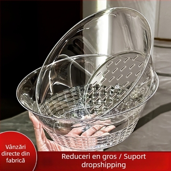 Coș dublu pentru spălarea și scurgerea legumelor, din plastic, stil lux ușor retro, lansat în 2025
