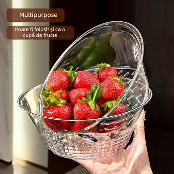 Coș dublu pentru spălarea și scurgerea legumelor, din plastic, stil lux ușor retro, lansat în 2025