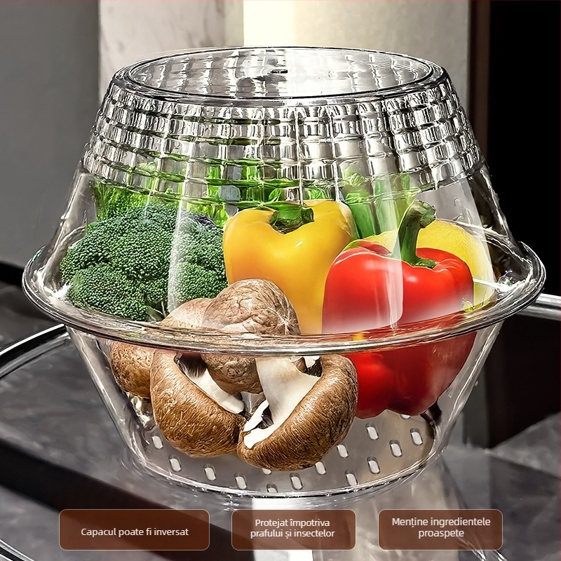 Coș dublu pentru spălarea și scurgerea legumelor, din plastic, stil lux ușor retro, lansat în 2025