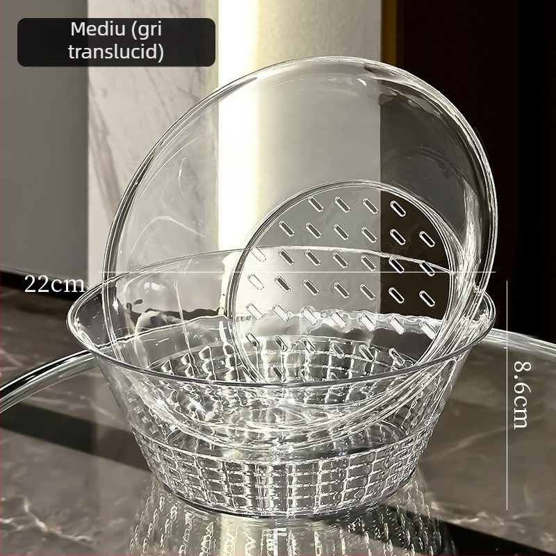 Coș dublu pentru spălarea și scurgerea legumelor, din plastic, stil lux ușor retro, lansat în 2025