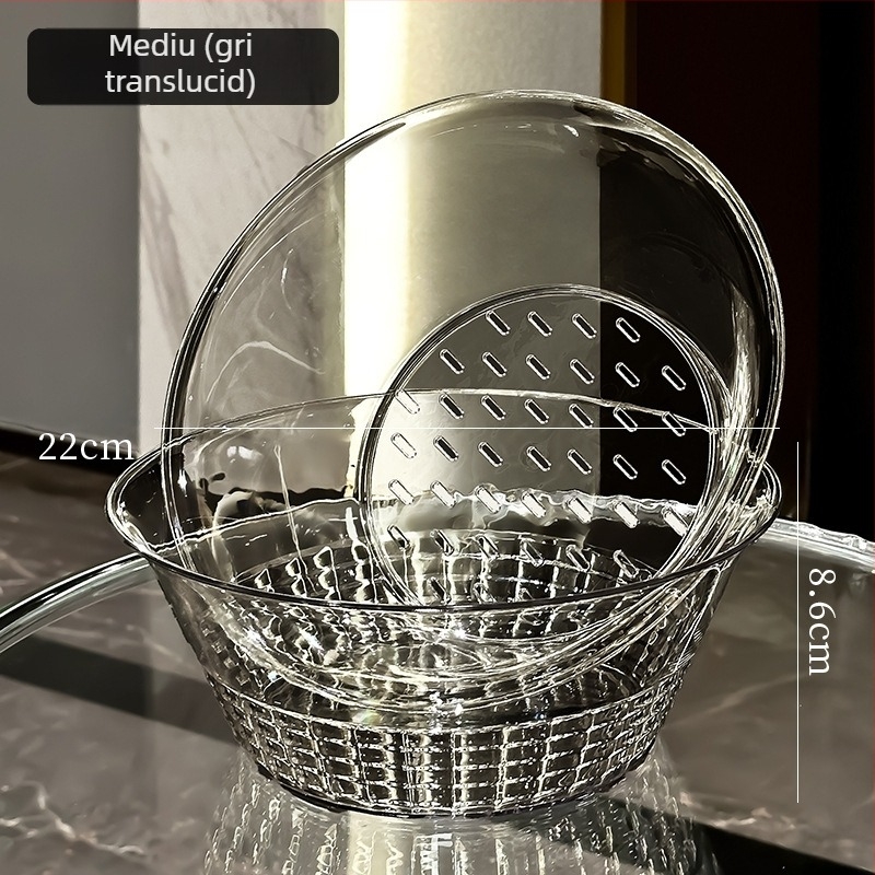 Coș dublu pentru spălarea și scurgerea legumelor, din plastic, stil lux ușor retro, lansat în 2025